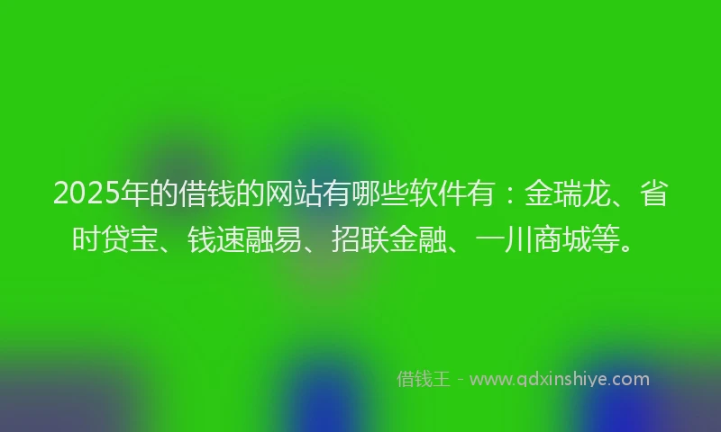 2025年的借钱的网站有哪些软件有：金瑞龙、省时贷宝、钱速融易、招联金融、一川商城等。