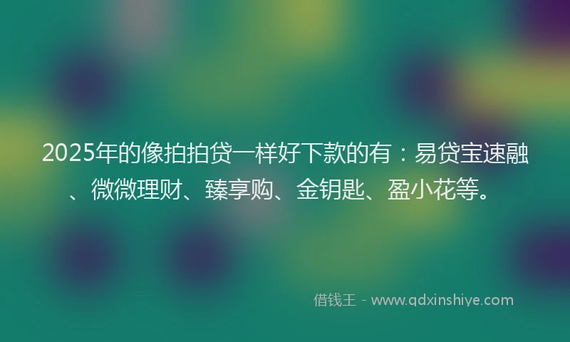 2025年的像拍拍贷一样好下款的有：易贷宝速融、微微理财、臻享购、金钥匙、盈小花等。