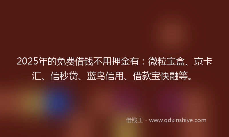 2025年的免费借钱不用押金有：微粒宝盒、京卡汇、信秒贷、蓝鸟信用、借款宝快融等。