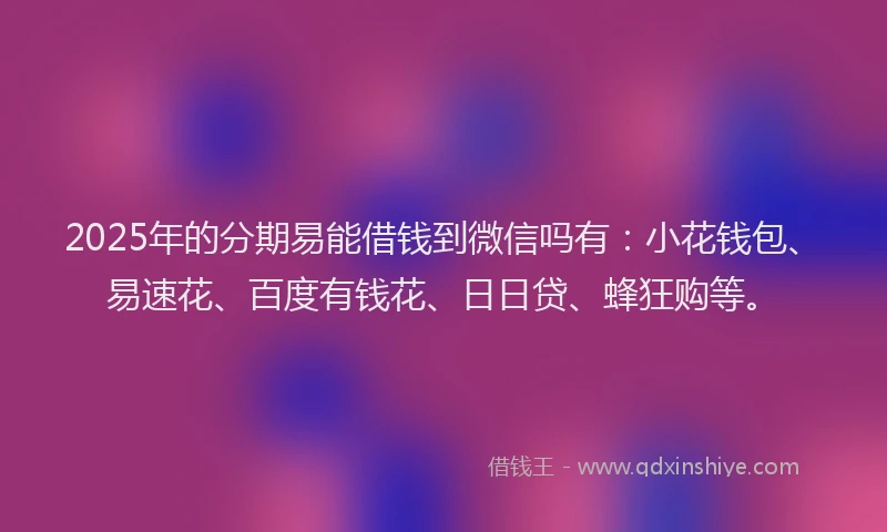 2025年的分期易能借钱到微信吗有：小花钱包、易速花、百度有钱花、日日贷、蜂狂购等。