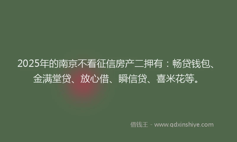 2025年的南京不看征信房产二押有：畅贷钱包、金满堂贷、放心借、瞬信贷、喜米花等。