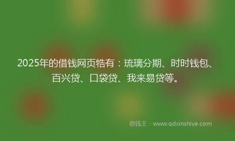 2025年的借钱网页牿有：琉璃分期、时时钱包、百兴贷、口袋贷、我来易贷等。