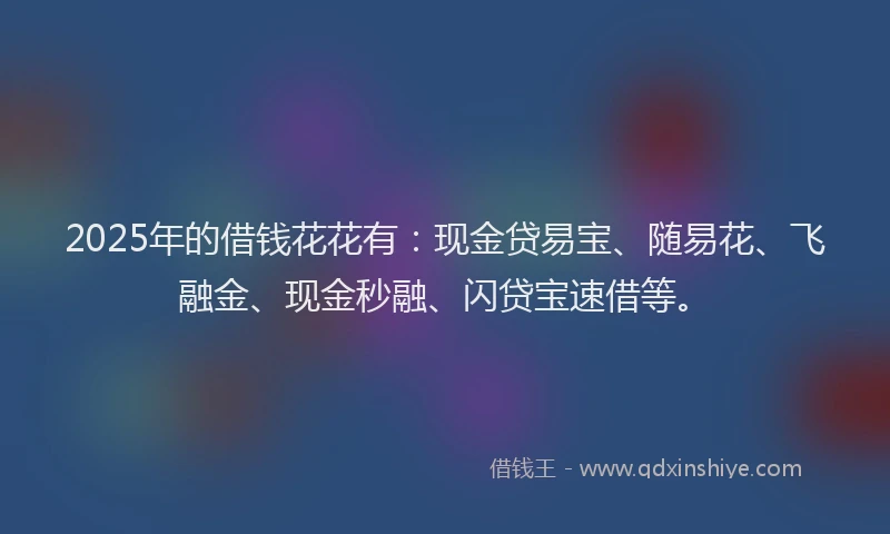2025年的借钱花花有：现金贷易宝、随易花、飞融金、现金秒融、闪贷宝速借等。