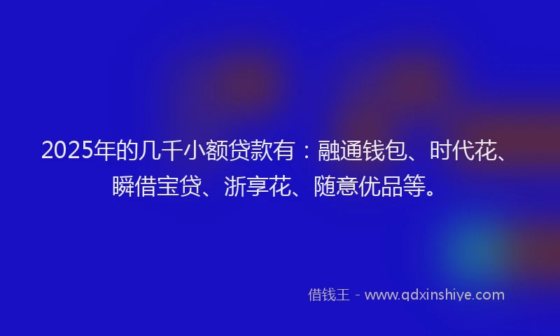2025年的几千小额贷款有：融通钱包、时代花、瞬借宝贷、浙享花、随意优品等。