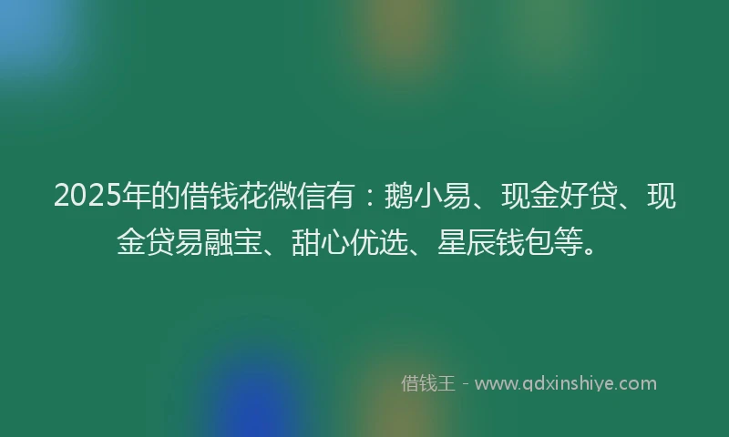 2025年的借钱花微信有：鹅小易、现金好贷、现金贷易融宝、甜心优选、星辰钱包等。