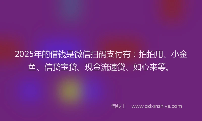 2025年的借钱是微信扫码支付有：拍拍用、小金鱼、信贷宝贷、现金流速贷、如心来等。