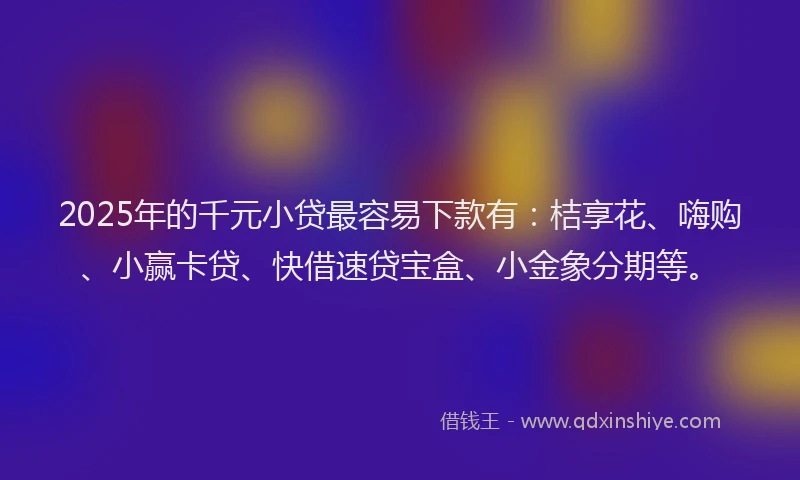 2025年的千元小贷最容易下款有：桔享花、嗨购、小赢卡贷、快借速贷宝盒、小金象分期等。