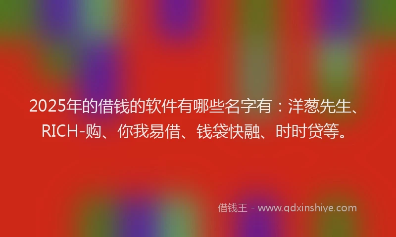 2025年的借钱的软件有哪些名字有：洋葱先生、RICH-购、你我易借、钱袋快融、时时贷等。
