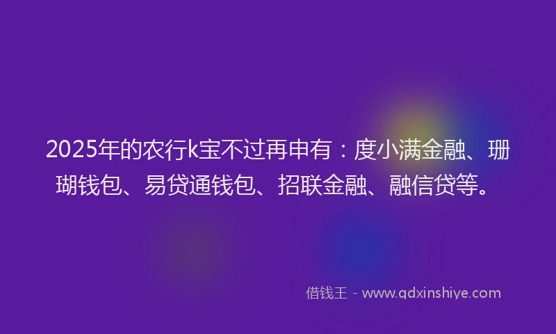 2025年的农行k宝不过再申有：度小满金融、珊瑚钱包、易贷通钱包、招联金融、融信贷等。
