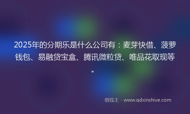 2025年的分期乐是什么公司有：麦芽快借、菠萝钱包、易融贷宝盒、腾讯微粒贷、唯品花取现等。