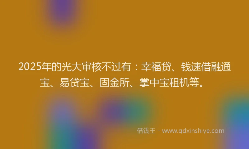 2025年的光大审核不过有：幸福贷、钱速借融通宝、易贷宝、固金所、掌中宝租机等。