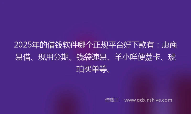 2025年的借钱软件哪个正规平台好下款有：惠商易借、现用分期、钱袋速易、羊小咩便荔卡、琥珀买单等。