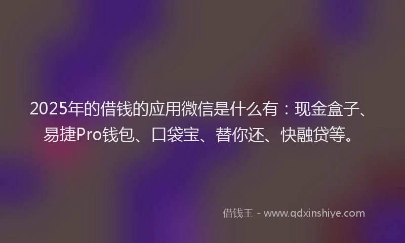 2025年的借钱的应用微信是什么有：现金盒子、易捷Pro钱包、口袋宝、替你还、快融贷等。
