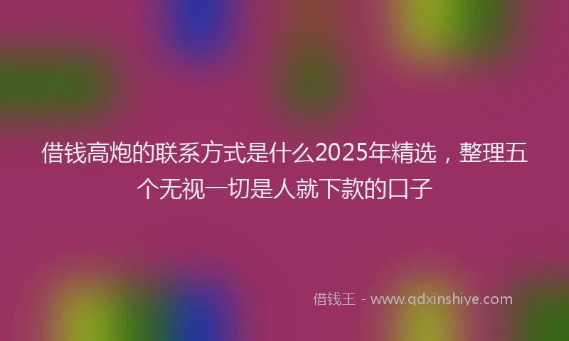 借钱高炮的联系方式是什么2025年精选，整理五个无视一切是人就下款的口子