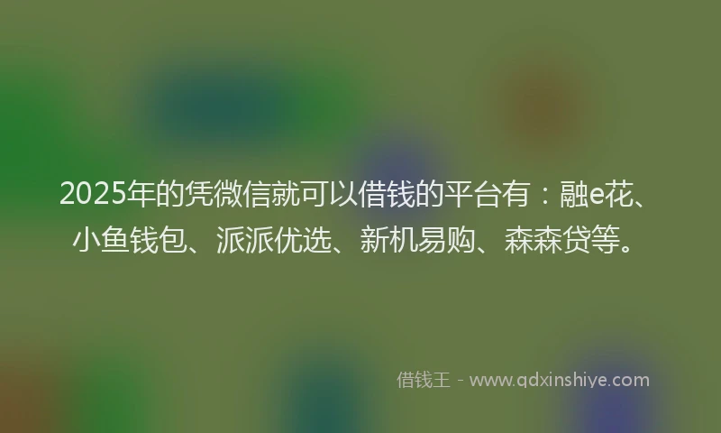 2025年的凭微信就可以借钱的平台有：融e花、小鱼钱包、派派优选、新机易购、森森贷等。