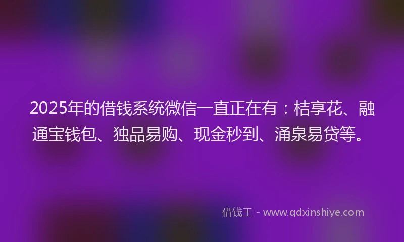 2025年的借钱系统微信一直正在有：桔享花、融通宝钱包、独品易购、现金秒到、涌泉易贷等。