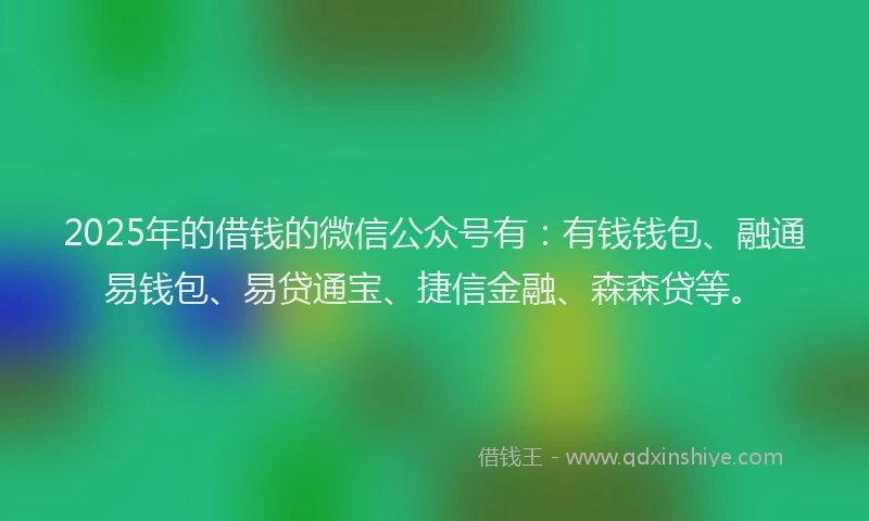 2025年的借钱的微信公众号有：有钱钱包、融通易钱包、易贷通宝、捷信金融、森森贷等。