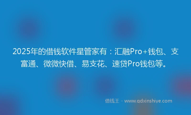 2025年的借钱软件星管家有：汇融Pro+钱包、支富通、微微快借、易支花、速贷Pro钱包等。
