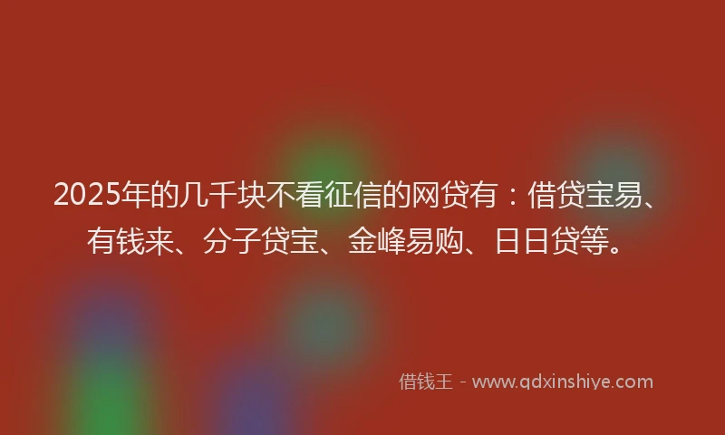 2025年的几千块不看征信的网贷有：借贷宝易、有钱来、分子贷宝、金峰易购、日日贷等。