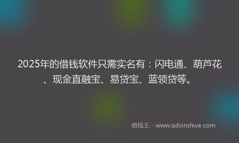 2025年的借钱软件只需实名有：闪电通、葫芦花、现金直融宝、易贷宝、蓝领贷等。