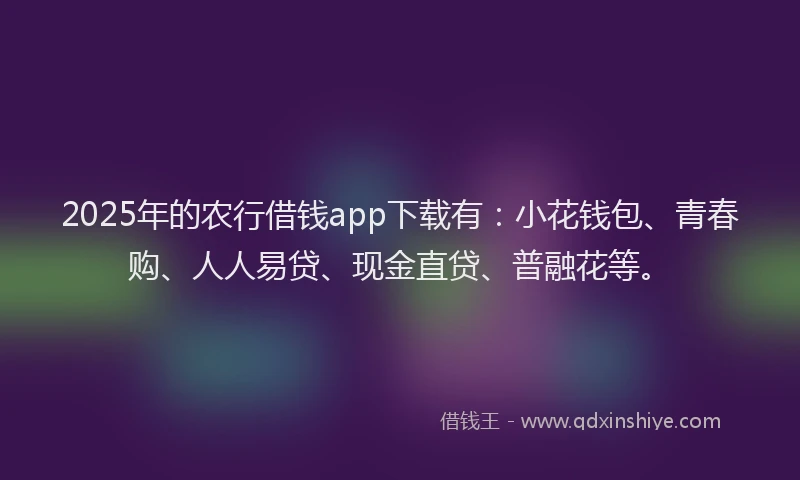 2025年的农行借钱app下载有：小花钱包、青春购、人人易贷、现金直贷、普融花等。