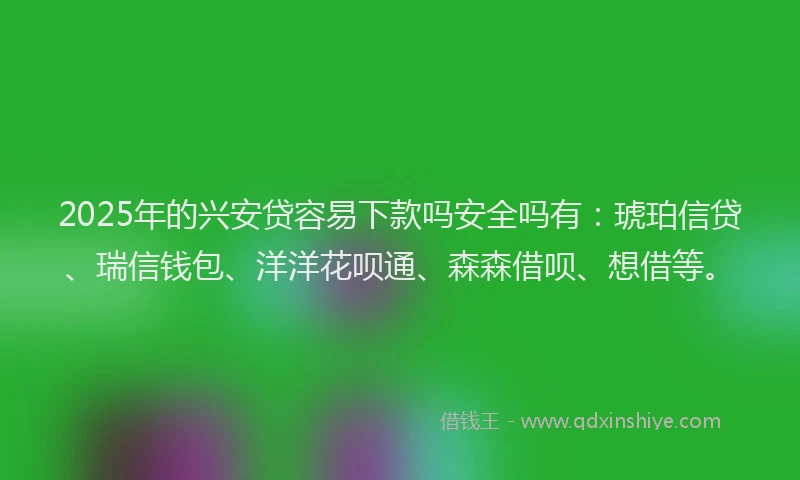 2025年的兴安贷容易下款吗安全吗有：琥珀信贷、瑞信钱包、洋洋花呗通、森森借呗、想借等。