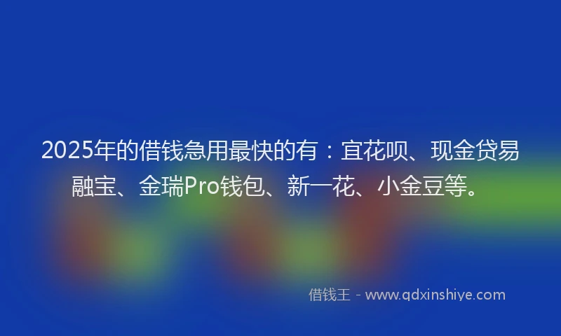 2025年的借钱急用最快的有：宜花呗、现金贷易融宝、金瑞Pro钱包、新一花、小金豆等。