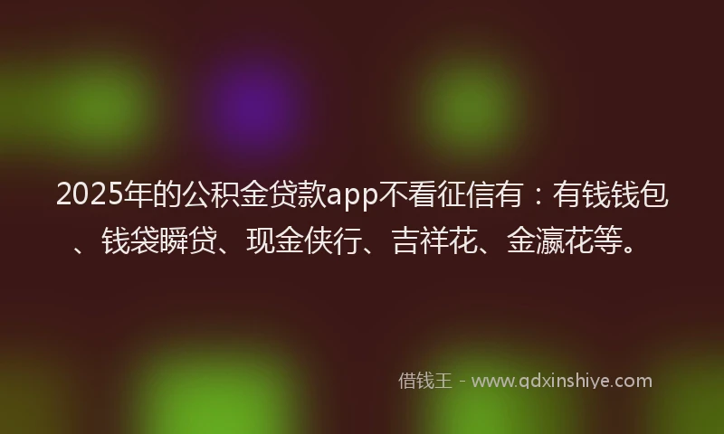 2025年的公积金贷款app不看征信有：有钱钱包、钱袋瞬贷、现金侠行、吉祥花、金瀛花等。