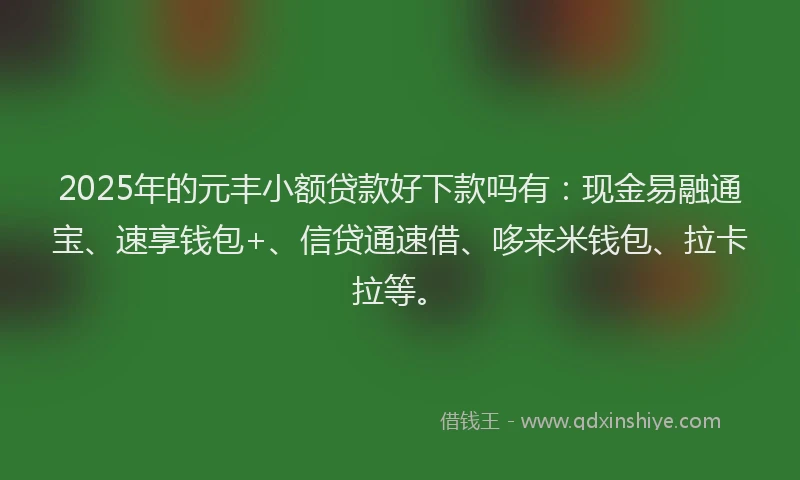 2025年的元丰小额贷款好下款吗有：现金易融通宝、速享钱包+、信贷通速借、哆来米钱包、拉卡拉等。