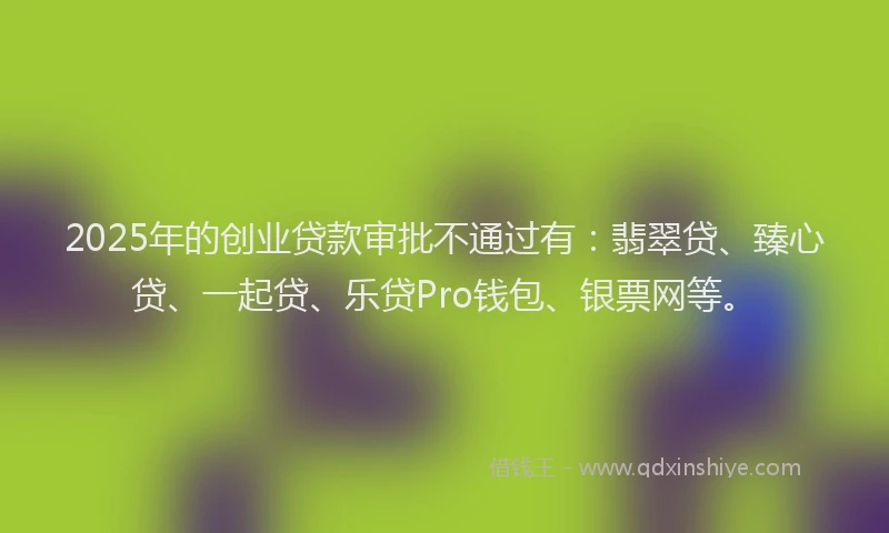 2025年的创业贷款审批不通过有：翡翠贷、臻心贷、一起贷、乐贷Pro钱包、银票网等。