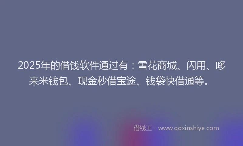 2025年的借钱软件通过有：雪花商城、闪用、哆来米钱包、现金秒借宝途、钱袋快借通等。