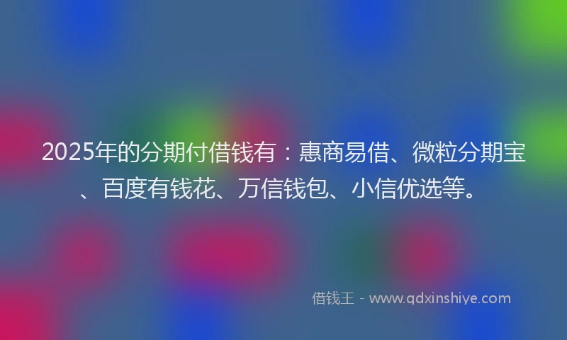 2025年的分期付借钱有：惠商易借、微粒分期宝、百度有钱花、万信钱包、小信优选等。