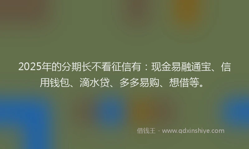 2025年的分期长不看征信有:现金易融通宝、信用钱包、滴水贷、多多易购、想借等。