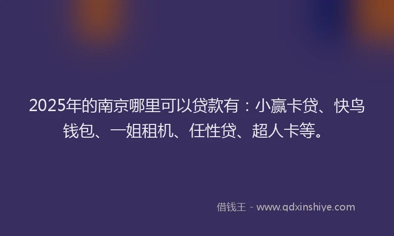 2025年的南京哪里可以贷款有：小赢卡贷、快鸟钱包、一姐租机、任性贷、超人卡等。