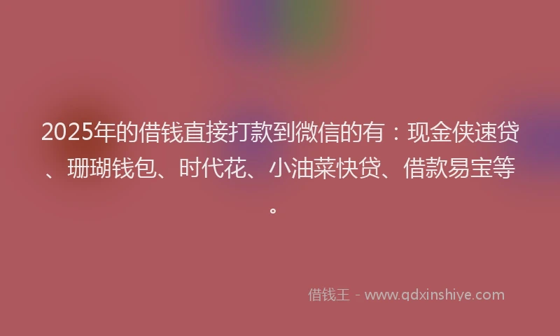 2025年的借钱直接打款到微信的有：现金侠速贷、珊瑚钱包、时代花、小油菜快贷、借款易宝等。