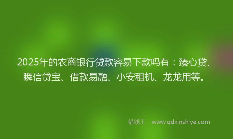 2025年的农商银行贷款容易下款吗有：臻心贷、瞬信贷宝、借款易融、小安租机、龙龙用等。