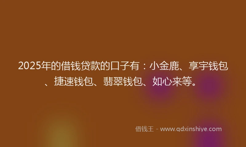 2025年的借钱贷款的口子有：小金鹿、享宇钱包、捷速钱包、翡翠钱包、如心来等。
