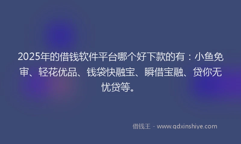 2025年的借钱软件平台哪个好下款的有：小鱼免审、轻花优品、钱袋快融宝、瞬借宝融、贷你无忧贷等。