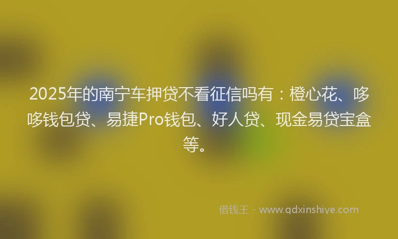 2025年的南宁车押贷不看征信吗有：橙心花、哆哆钱包贷、易捷Pro钱包、好人贷、现金易贷宝盒等。