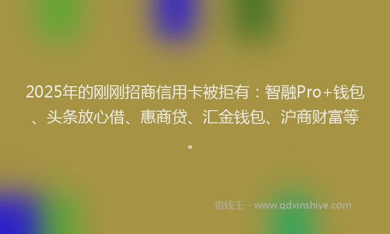 2025年的刚刚招商信用卡被拒有：智融Pro+钱包、头条放心借、惠商贷、汇金钱包、沪商财富等。