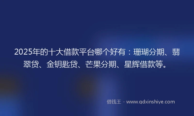 2025年的十大借款平台哪个好有：珊瑚分期、翡翠贷、金钥匙贷、芒果分期、星辉借款等。