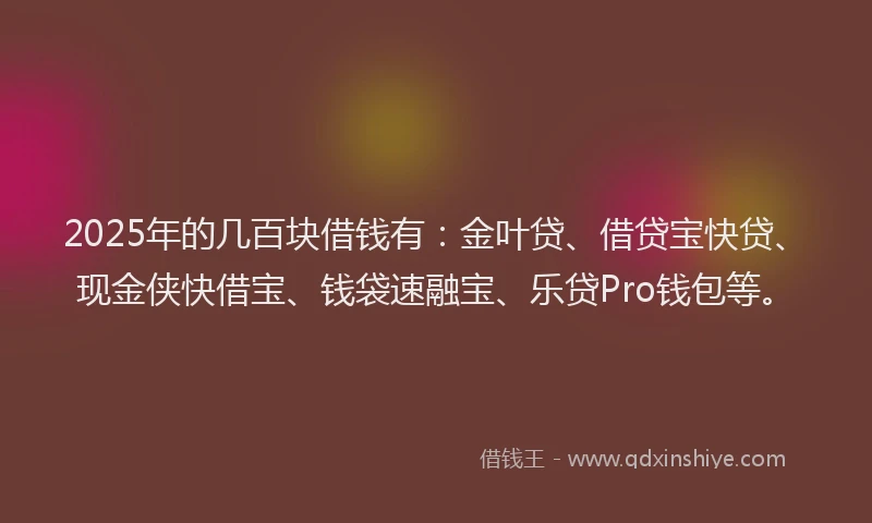 2025年的几百块借钱有：金叶贷、借贷宝快贷、现金侠快借宝、钱袋速融宝、乐贷Pro钱包等。