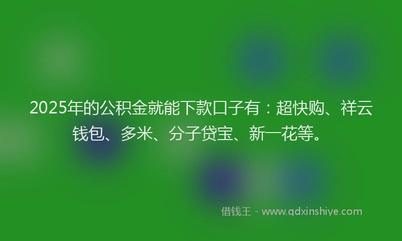 2025年的公积金就能下款口子有：超快购、祥云钱包、多米、分子贷宝、新一花等。