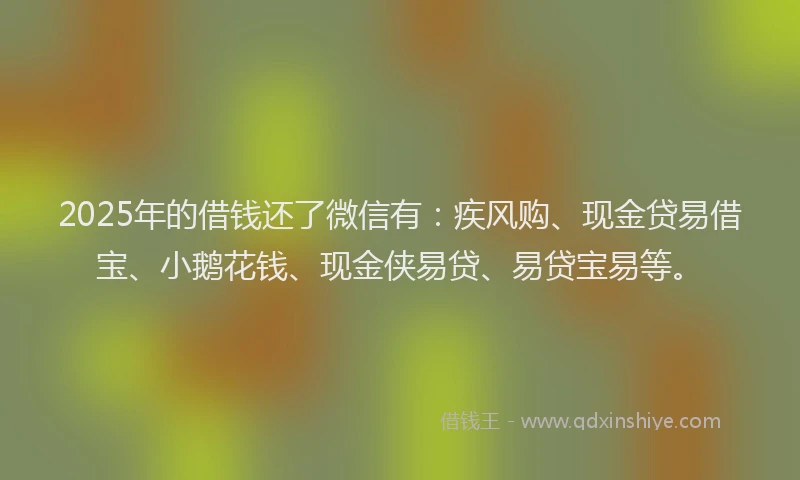 2025年的借钱还了微信有：疾风购、现金贷易借宝、小鹅花钱、现金侠易贷、易贷宝易等。