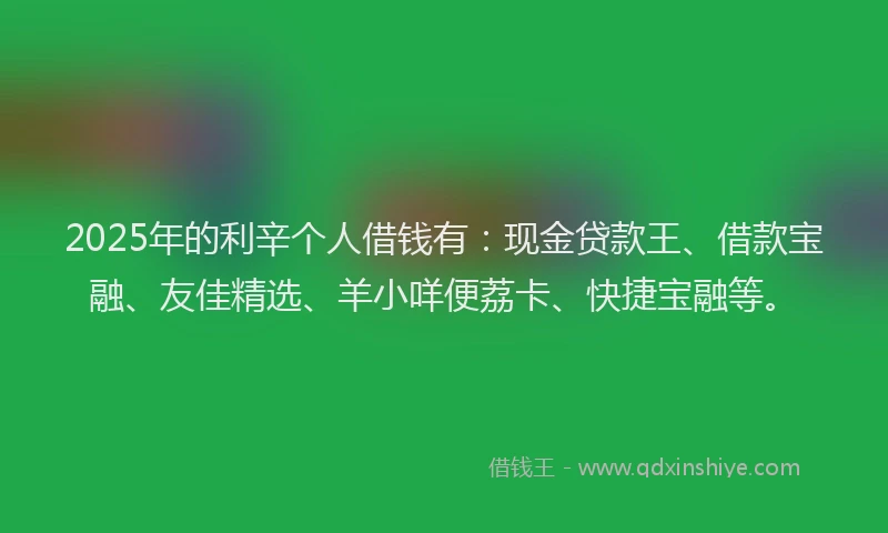 2025年的利辛个人借钱有：现金贷款王、借款宝融、友佳精选、羊小咩便荔卡、快捷宝融等。