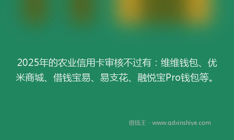 2025年的农业信用卡审核不过有：维维钱包、优米商城、借钱宝易、易支花、融悦宝Pro钱包等。