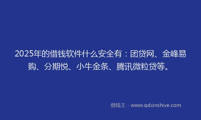 2025年的借钱软件什么安全有：团贷网、金峰易购、分期悦、小牛金条、腾讯微粒贷等。