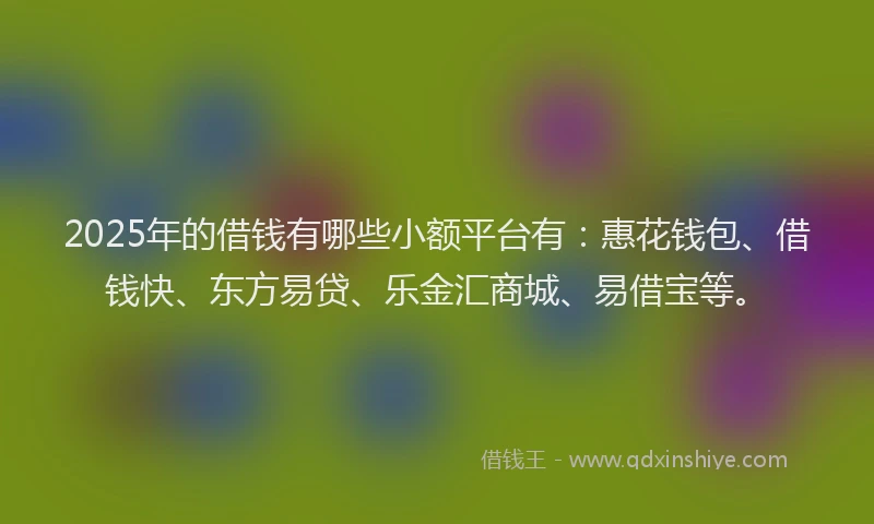2025年的借钱有哪些小额平台有：惠花钱包、借钱快、东方易贷、乐金汇商城、易借宝等。