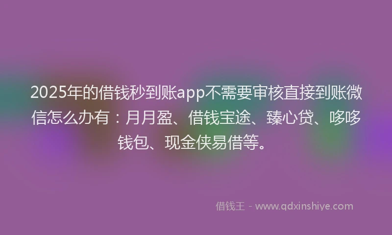 2025年的借钱秒到账app不需要审核直接到账微信怎么办有：月月盈、借钱宝途、臻心贷、哆哆钱包、现金侠易借等。