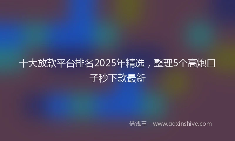 十大放款平台排名2025年精选，整理5个高炮口子秒下款最新
